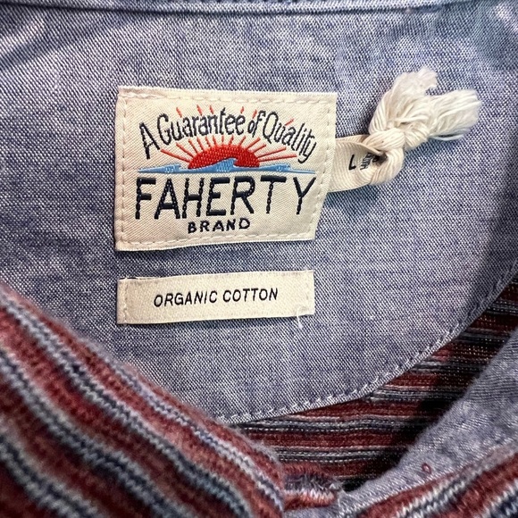 Faherty Organic Cotton Long Sleeve Striped Polo Shirt Size Large - Picture 3 of 11